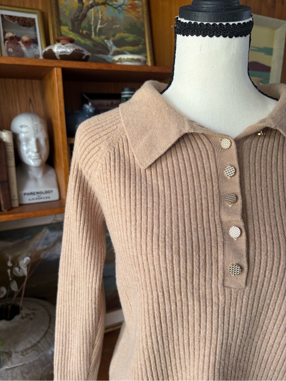 Rachel Zoe 100% Merino Wool Camel Ribbed Sweater XL
